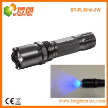 Alimentation en usine 3watt Aluminium 365nm-370nm Bright Power Ultraviolet UV conduit Black Light Flashlight pour contrefaçon d&#39;argent